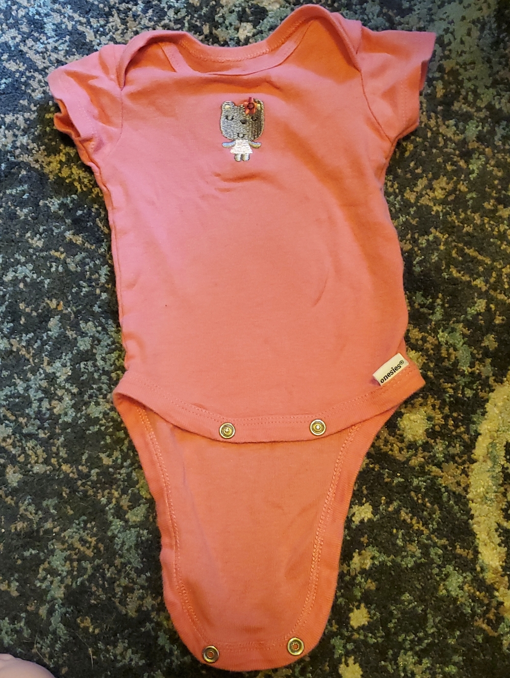 Coral Pink Baby One-Piece Bodysuit with Bear Appliqué